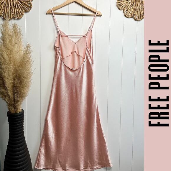 Free People midi dress slip satiny textured low-back - Picture 7 of 8
